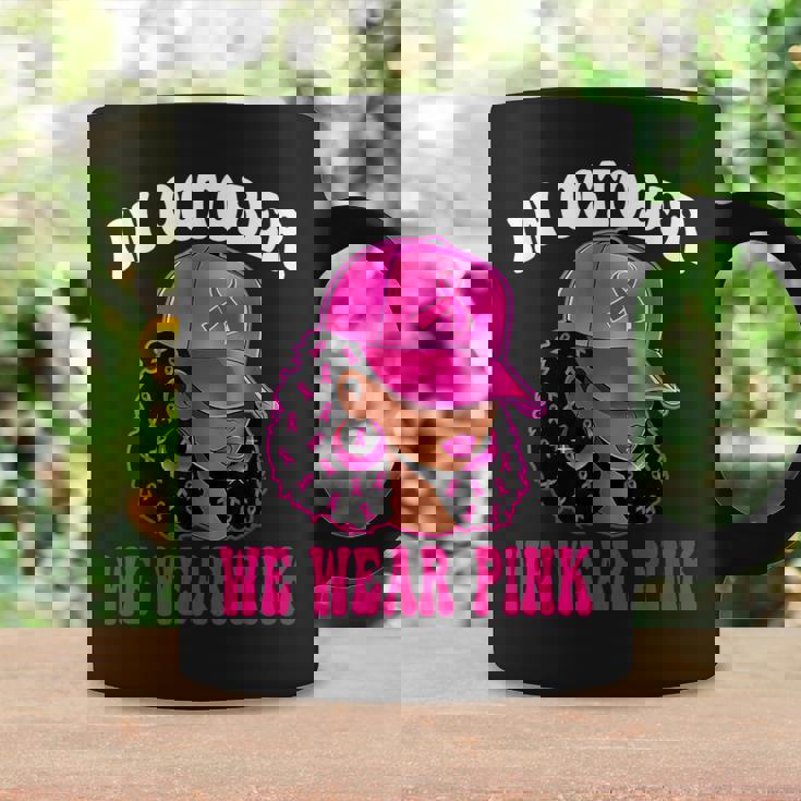 In October We Wear Pink Black Woman Breast Cancer Awareness Coffee Mug Gifts ideas