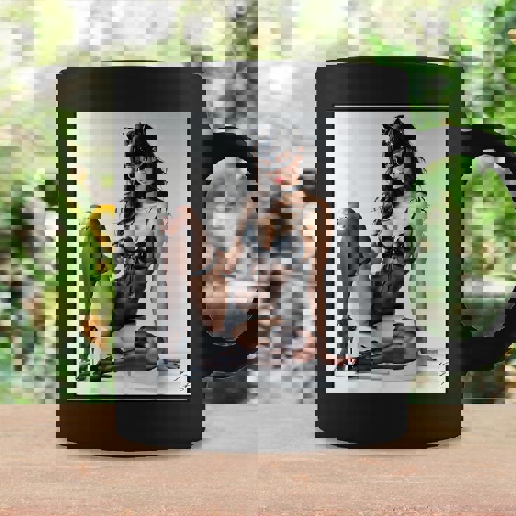 セクシーガールグラフィックtシャツ-猫マスクv2のセクシーなピンナップガール コーヒーマグ ギフトのアイデア