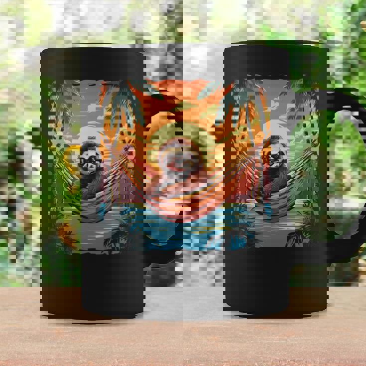 ナマケモノ ハンモック トロピカル サンセット リラクゼーション ヤシの木 平和 長袖tシャツ コーヒーマグ ギフトのアイデア