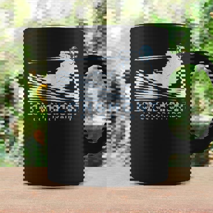 レトロ スキー ロングモント コロラドイラスト ヴィンテージ スノー スキー コーヒーマグ ギフトのアイデア