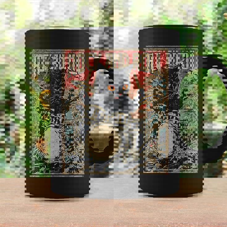 猫 演奏 ドラム ロック オン ヴィンテージ ロック ドラマー 猫 コーヒーマグ ギフトのアイデア