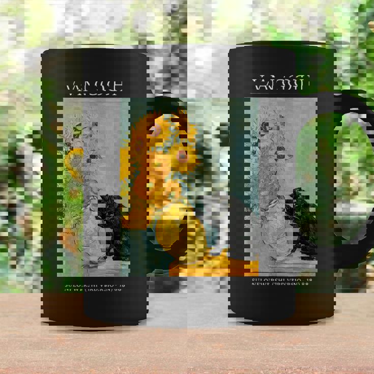 面白いゴッホ風変わりな猫とひまわりの花瓶パロディアート コーヒーマグ ギフトのアイデア