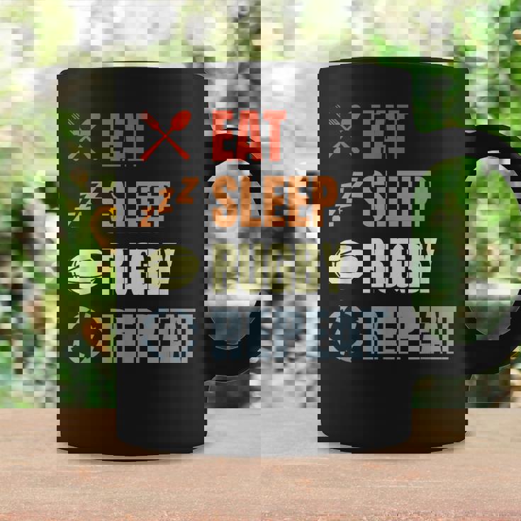 食べる寝るラグビーリピートラグビーコーチチームスポーツ コーヒーマグ ギフトのアイデア