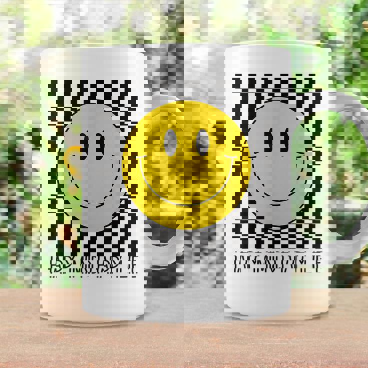 ハッピーマインド ハッピーライフ 70年代 スマイルチェック ハッピースマイルフェイス コーヒーマグ ギフトのアイデア