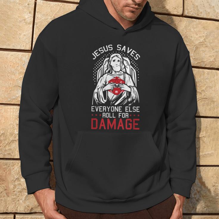 Jesusaves Everyone Else Roll For Damage Jeu De Rpg De Noël Sweat à capuche Lifestyle