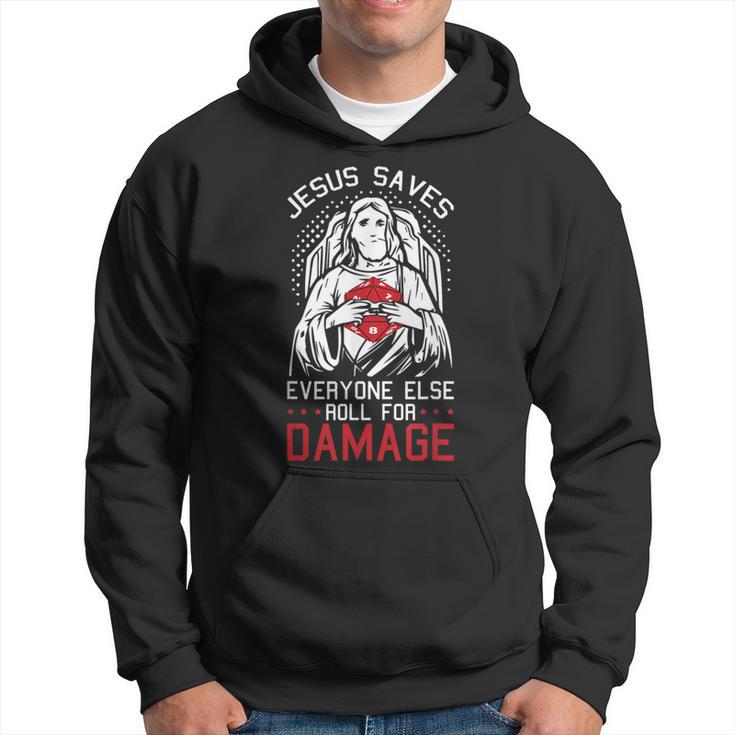 Jesusaves Everyone Else Roll For Damage Jeu De Rpg De Noël Sweat à capuche