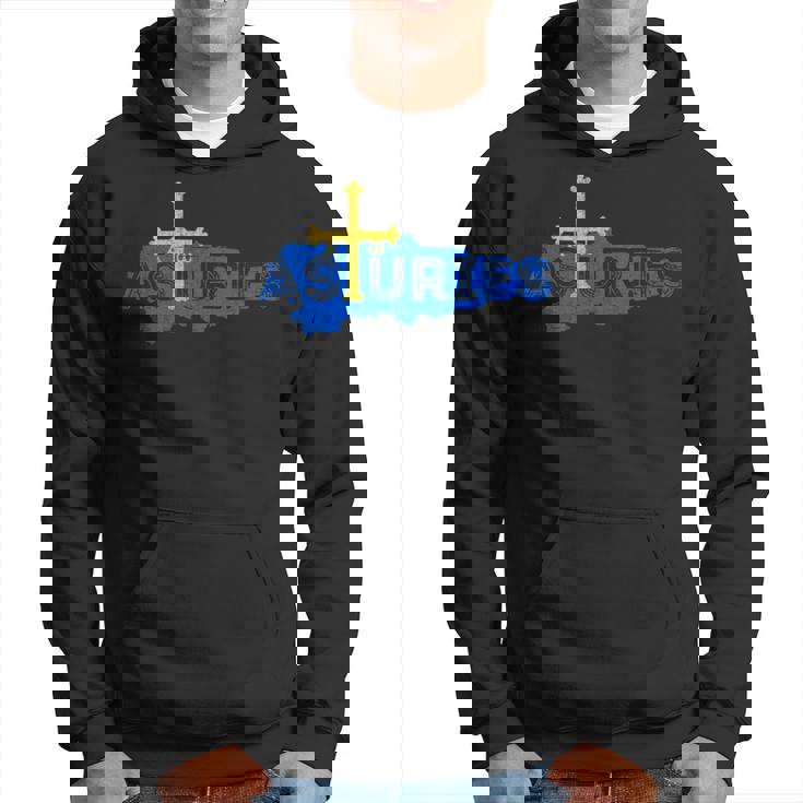 Mapa Y Bandera Asturiana Recuerdo Asturias España Manga Larga Sudadera