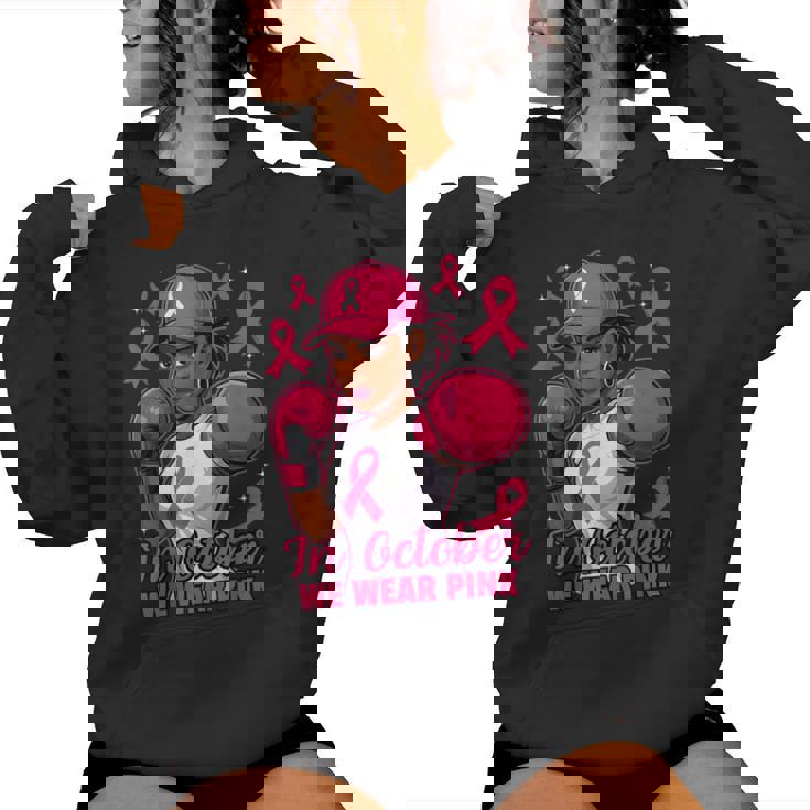 African American In October We Wear Pink Breast Cancer Women Hoodie