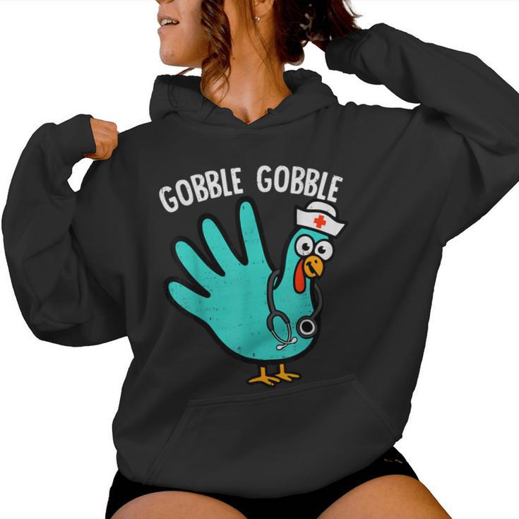 Cute Turkey Glove Nurse Thanksgiving Scrub Top Rn Icu Er Women Hoodie