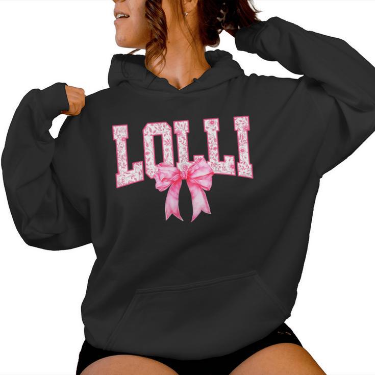 Lolli Floral Toile Pink Water Color Coquette Bow Women Hoodie