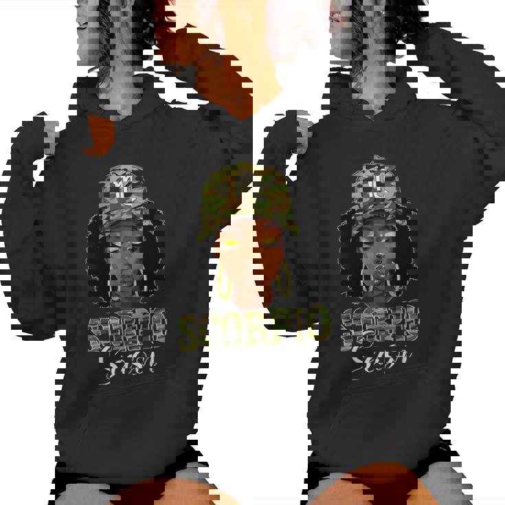 Scorpio Season Black Woman With Camo Hat Birthday Girls Women Hoodie