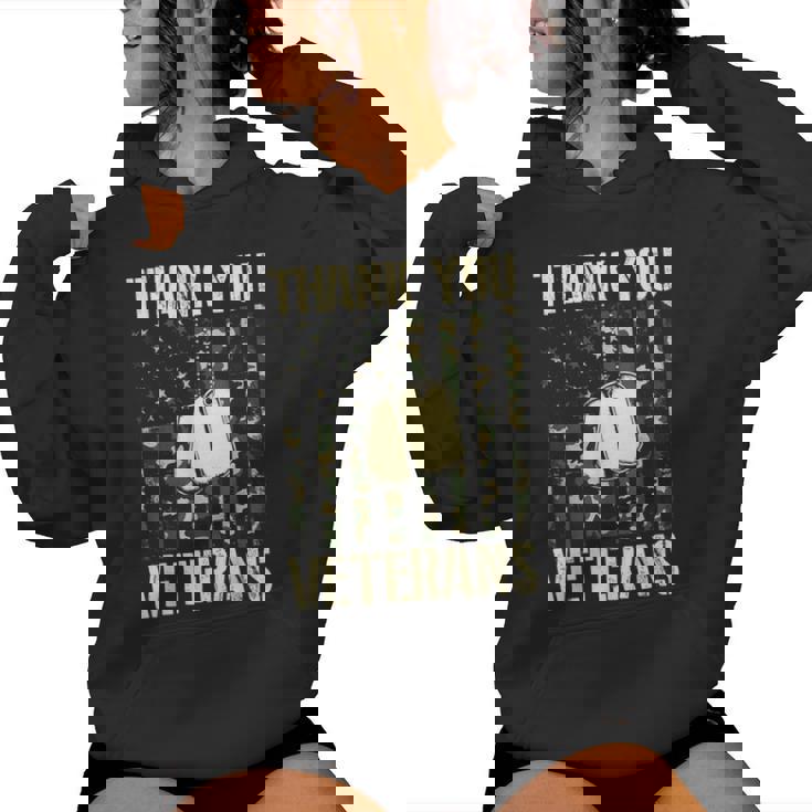 Thank You Veterans Patriotic Dog Tag American Flag Women Women Hoodie