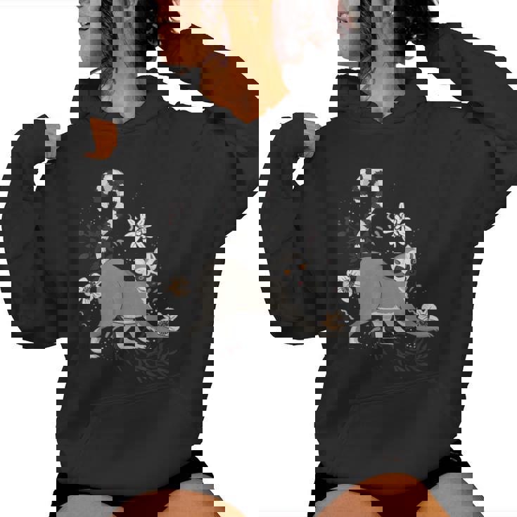 かわいい花 面白い動物キツネザル レディースパーカー