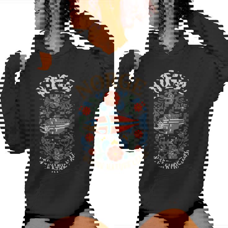 サーモン ノルウェー Rosemaling 花柄 フィヨルド 自然 Norge レディースパーカー