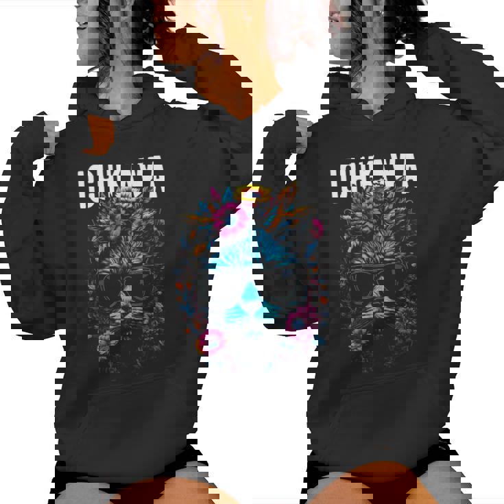 市川市 サングラスをかけた猫と花のデザイン レディースパーカー