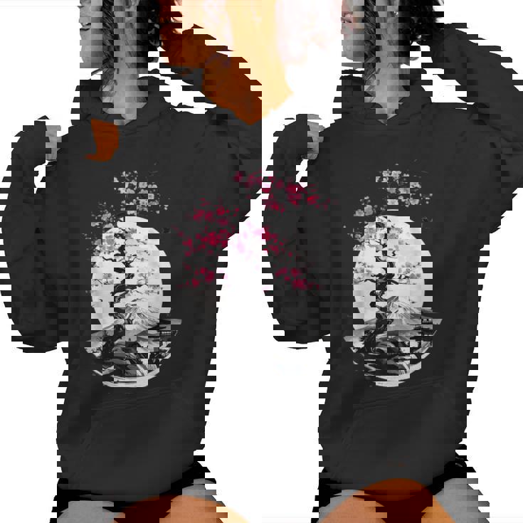 桜と月と富士山のtシャツ 春 花見 和柄 和風 和 メンズ レディース キッズ 水墨画 ギフト 服 サクラ レディースパーカー