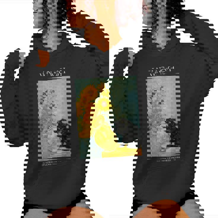 面白いゴッホ風変わりな猫とひまわりの花瓶パロディアート レディースパーカー