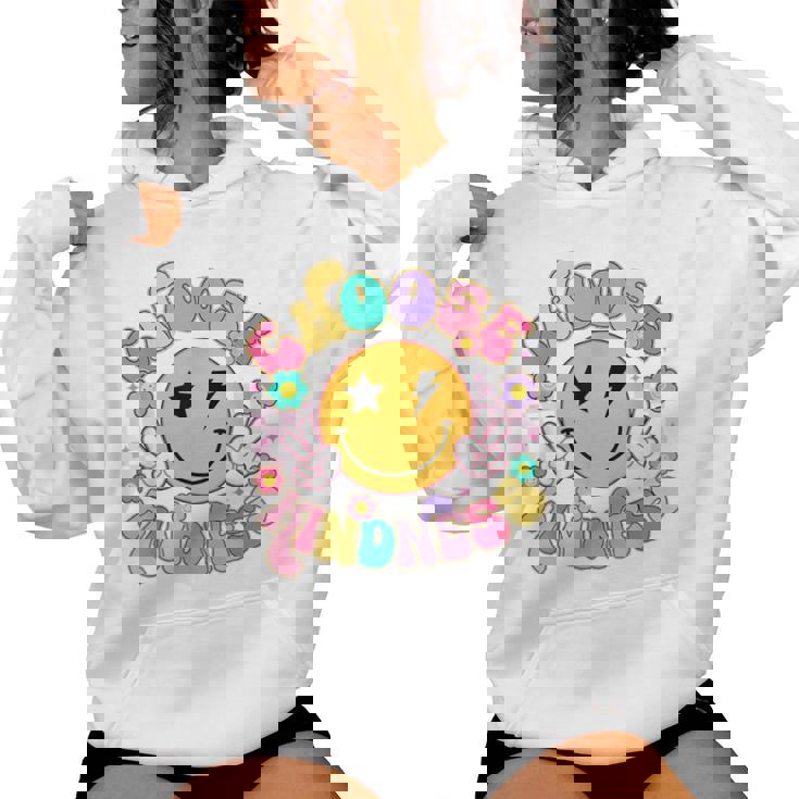 Cute Choose Kindness Groovy Smile Face Inspirational Be Kind Women Hoodie