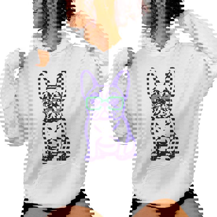 Cute French Bulldog Graphic With Glasses Pop Art Frenchie Women's Hoodie