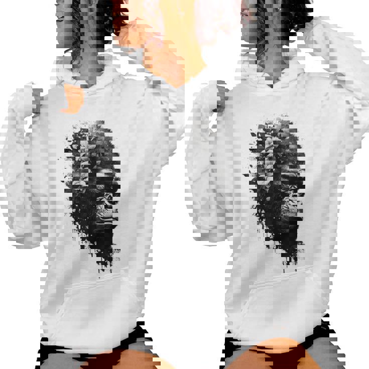 Gorilla Flowers モンキーアニマルプリントアート ゴリラ レディースパーカー