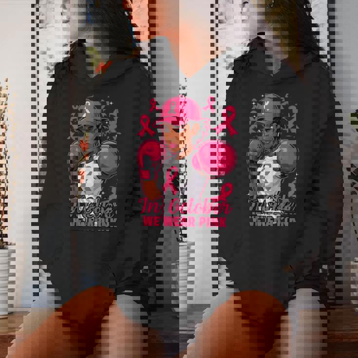 African American In October We Wear Pink Breast Cancer Women Hoodie Gifts for Her