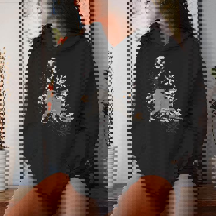 かわいい花 面白い動物キツネザル レディースパーカー 彼女への贈り物