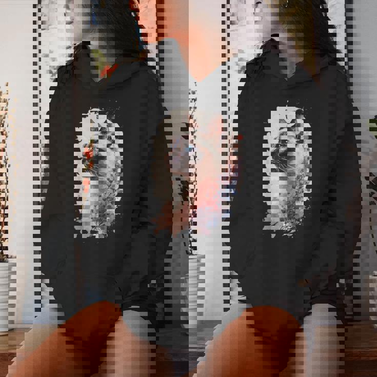 シャム猫 日本の桜 花柄 水彩 猫 レディースパーカー 彼女への贈り物