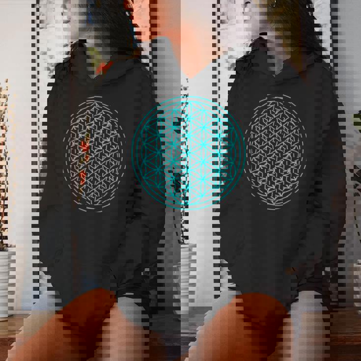 スピリチュアルセイクリッドジオメトリ 生命の花 ブルー レディースパーカー 彼女への贈り物