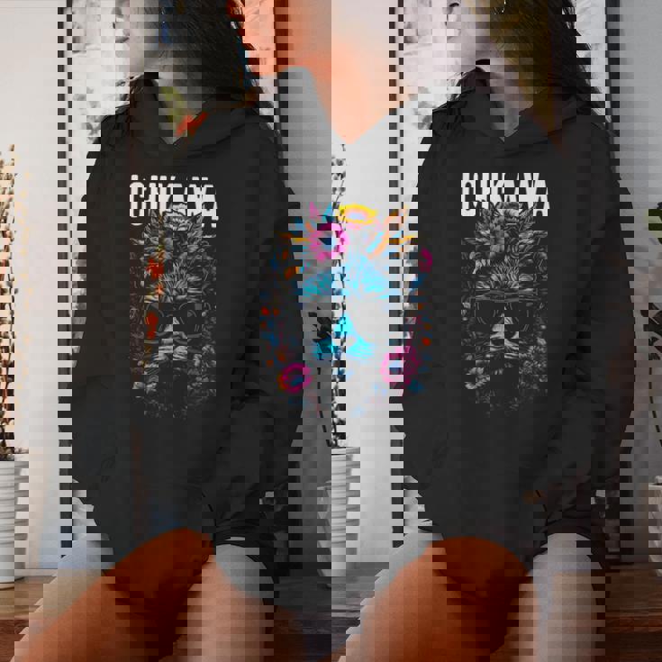 市川市 サングラスをかけた猫と花のデザイン レディースパーカー 彼女への贈り物