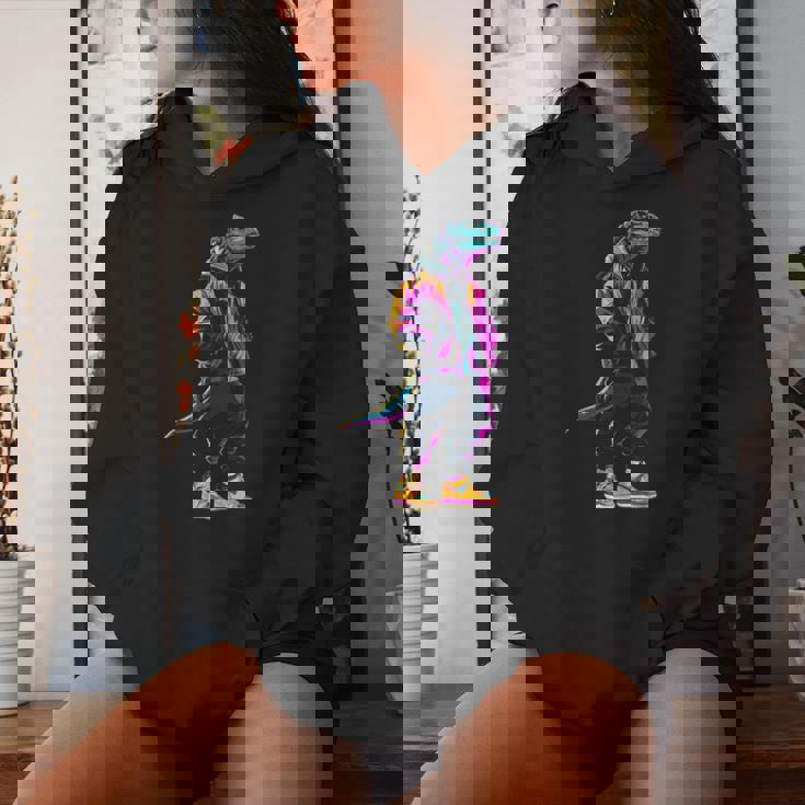 恐竜 漫画 かわいい かわいい かっこいい モチーフ 男性 女性 T-Rex レディースパーカー 彼女への贈り物