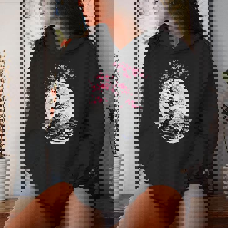 桜と月と富士山のtシャツ 春 花見 和柄 和風 和 メンズ レディース キッズ 水墨画 ギフト 服 サクラ レディースパーカー 彼女への贈り物