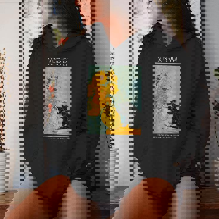 面白いゴッホ風変わりな猫とひまわりの花瓶パロディアート レディースパーカー 彼女への贈り物