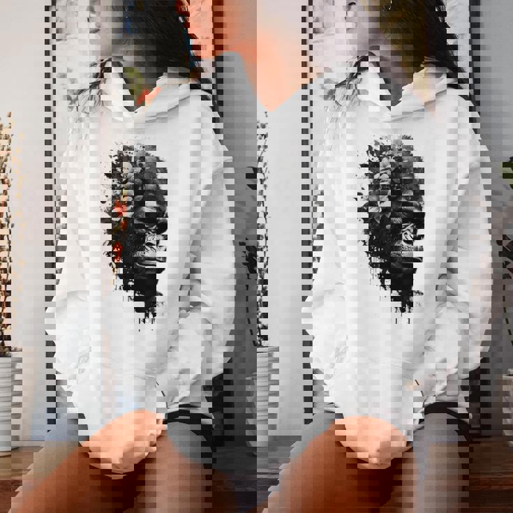 Gorilla Flowers モンキーアニマルプリントアート ゴリラ レディースパーカー 彼女への贈り物