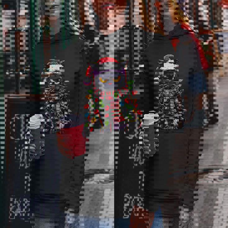 Brontolo Gatto Neroestito Natale Gatto Papà Mamma Natale Felpa con cappuccio da donna Regalos divertidos