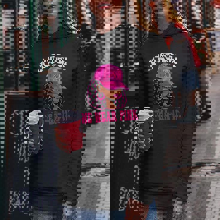 In October We Wear Pink Black Woman Breast Cancer Awareness Women Hoodie Unique Gifts