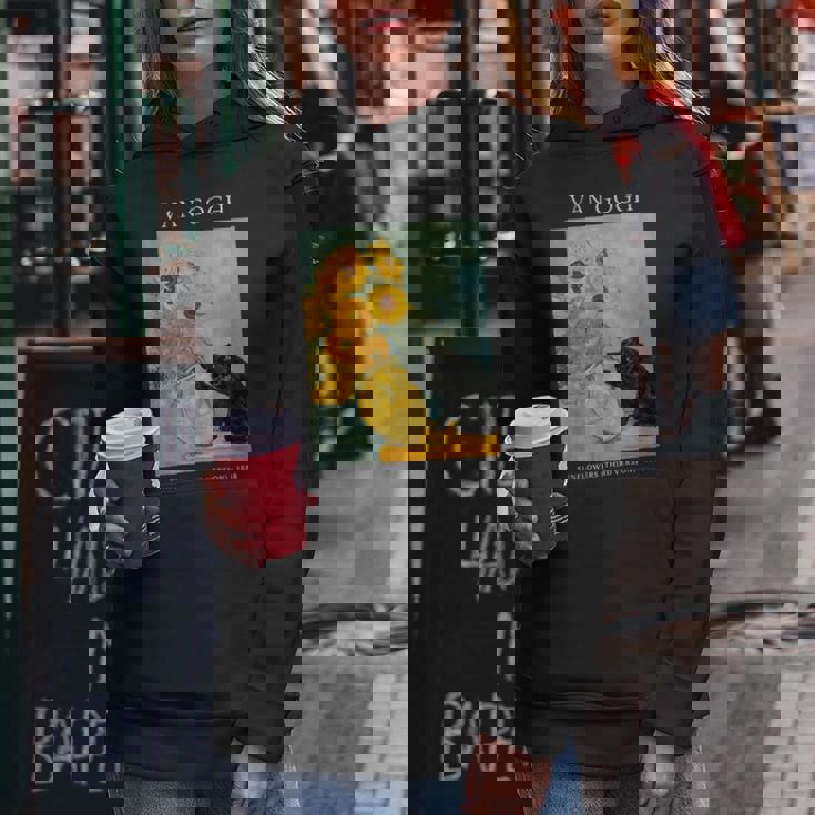 面白いゴッホ風変わりな猫とひまわりの花瓶パロディアート レディースパーカー 面白い贈り物