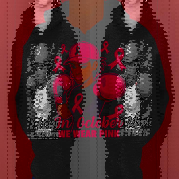 African American In October We Wear Pink Breast Cancer Women Hoodie