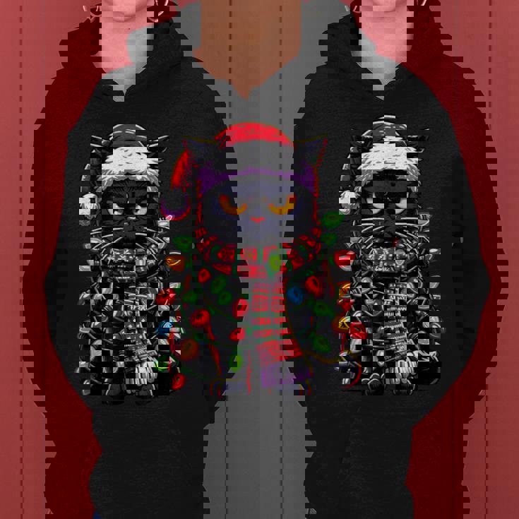 Brontolo Gatto Neroestito Natale Gatto Papà Mamma Natale Felpa con cappuccio da donna