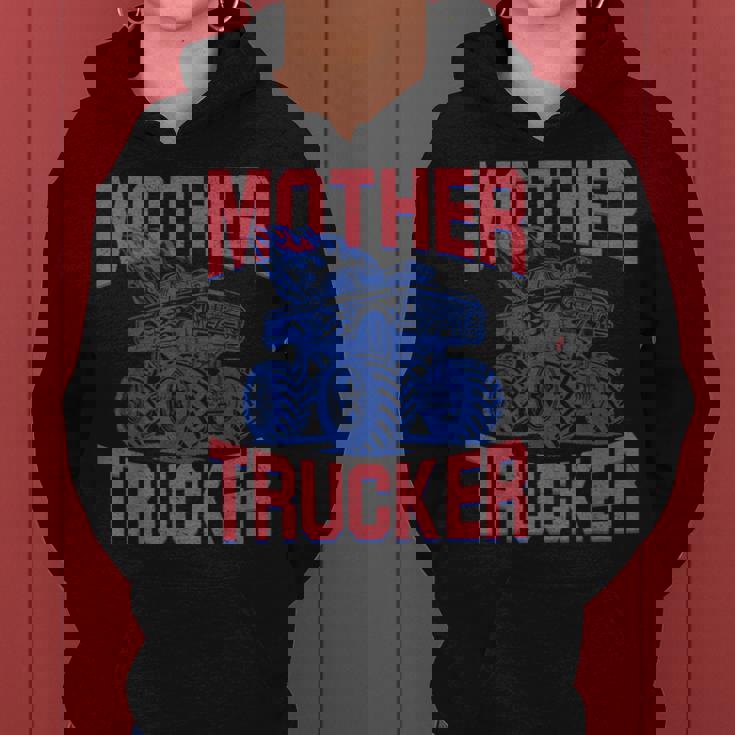 Mother Trucker Mom Of Boys Monster Truck Mom Mama Racing Women Hoodie