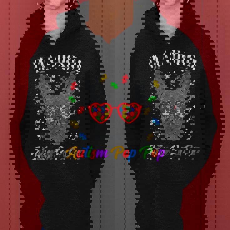 Proud Autism Pop Pop French Bulldog Dog Puzzle Glasses Women's Hoodie Proud Autism Pop Pop French Bulldog Dog Puzzle Glasses Women's Hoodie