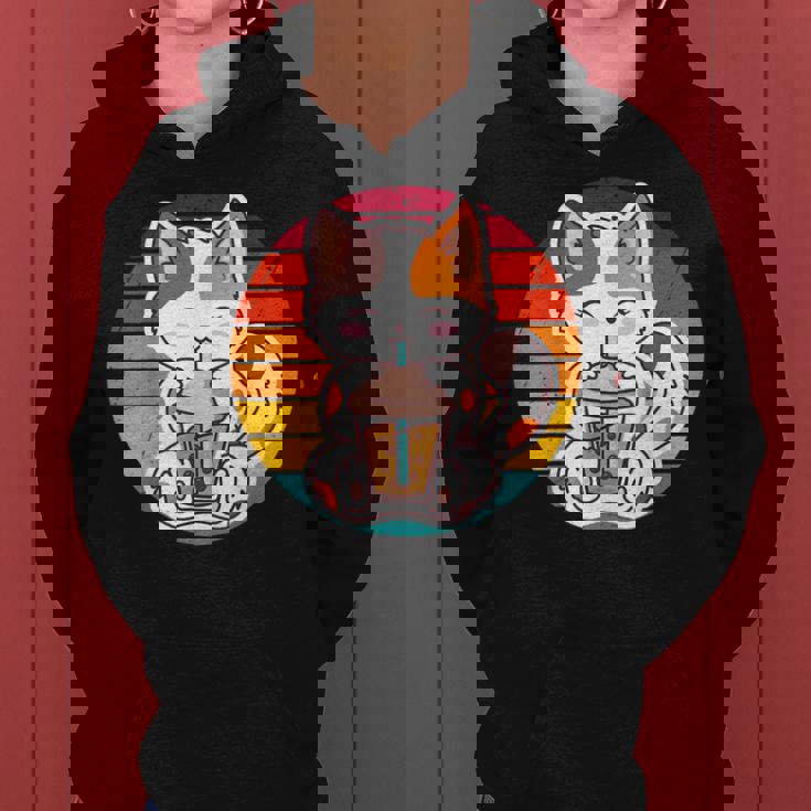 かわいい猫 ボバ ティーバブル アニメ 日本猫 女の子 ティーン レディースパーカー