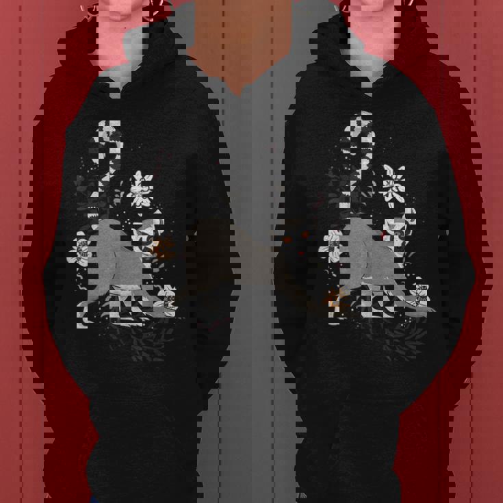 かわいい花 面白い動物キツネザル レディースパーカー