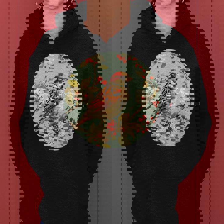 かわいい花のスズメの花の家のスズメ。 レディースパーカー