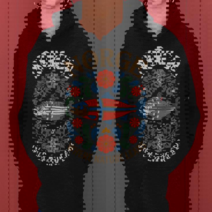 サーモン ノルウェー Rosemaling 花柄 フィヨルド 自然 Norge レディースパーカー