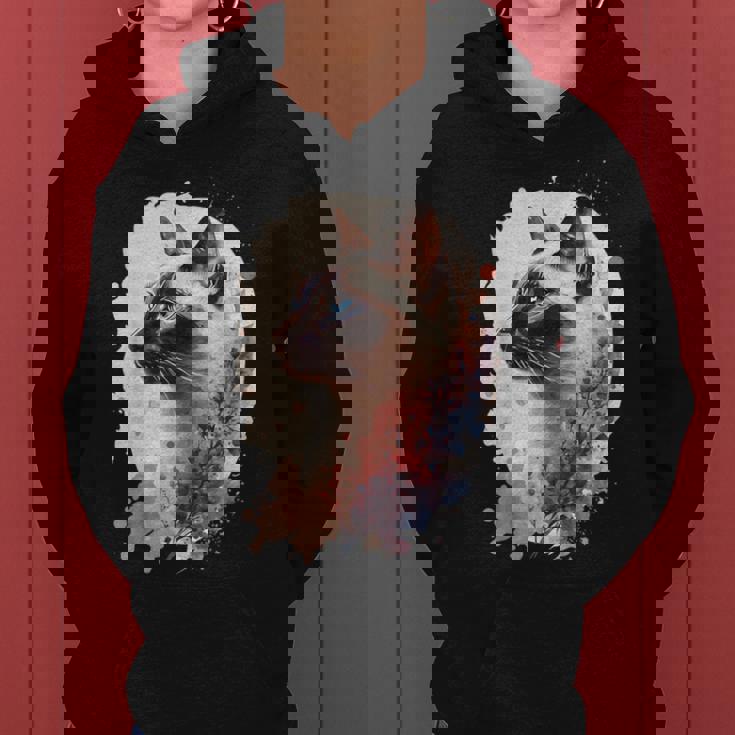 シャム猫 日本の桜 花柄 水彩 猫 レディースパーカー