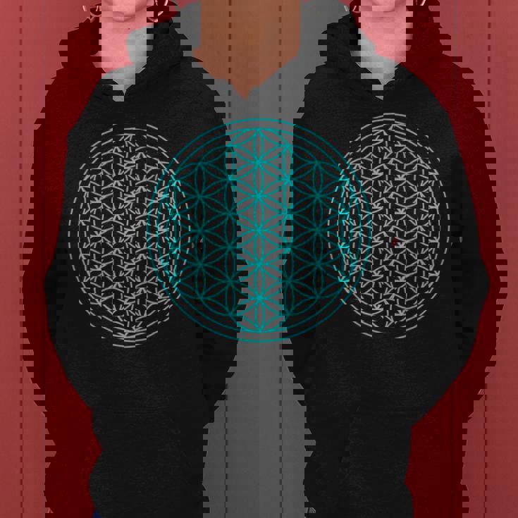 スピリチュアルセイクリッドジオメトリ 生命の花 ブルー レディースパーカー