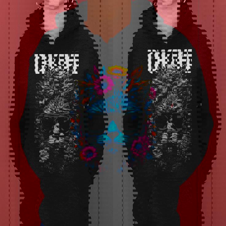 市川市 サングラスをかけた猫と花のデザイン レディースパーカー