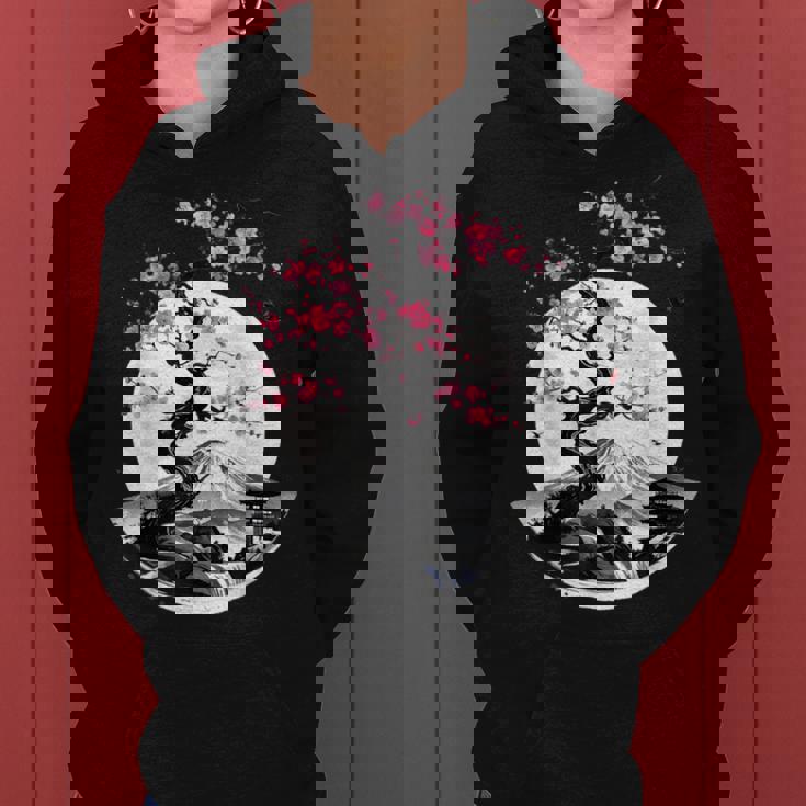 桜と月と富士山のtシャツ 春 花見 和柄 和風 和 メンズ レディース キッズ 水墨画 ギフト 服 サクラ レディースパーカー