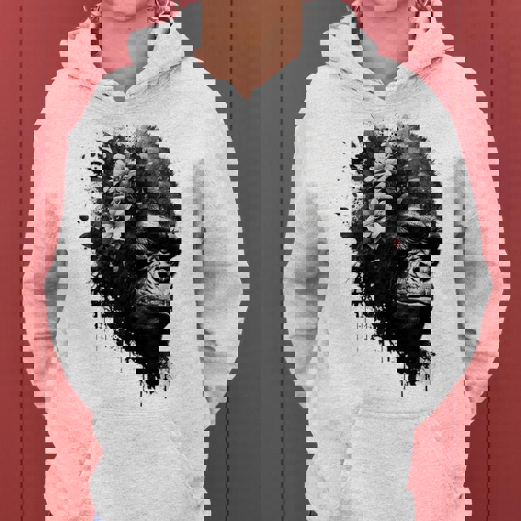 Gorilla Flowers モンキーアニマルプリントアート ゴリラ レディースパーカー