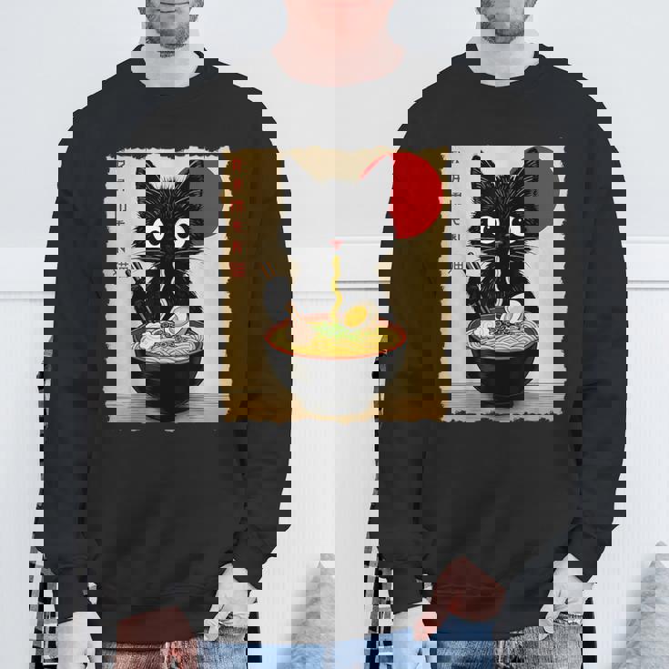 Anime Cat Ramen Japanese Cat Graphic Anime Sweatshirt Gifts for Old Men